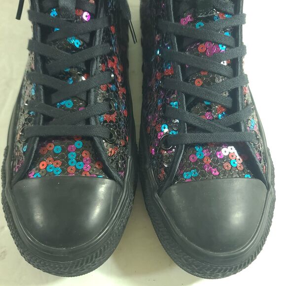 Converse Black Blue Cherry Red Sequin high-top sneaker Women sz 10 Chuck Taylor - Picture 8 of 16